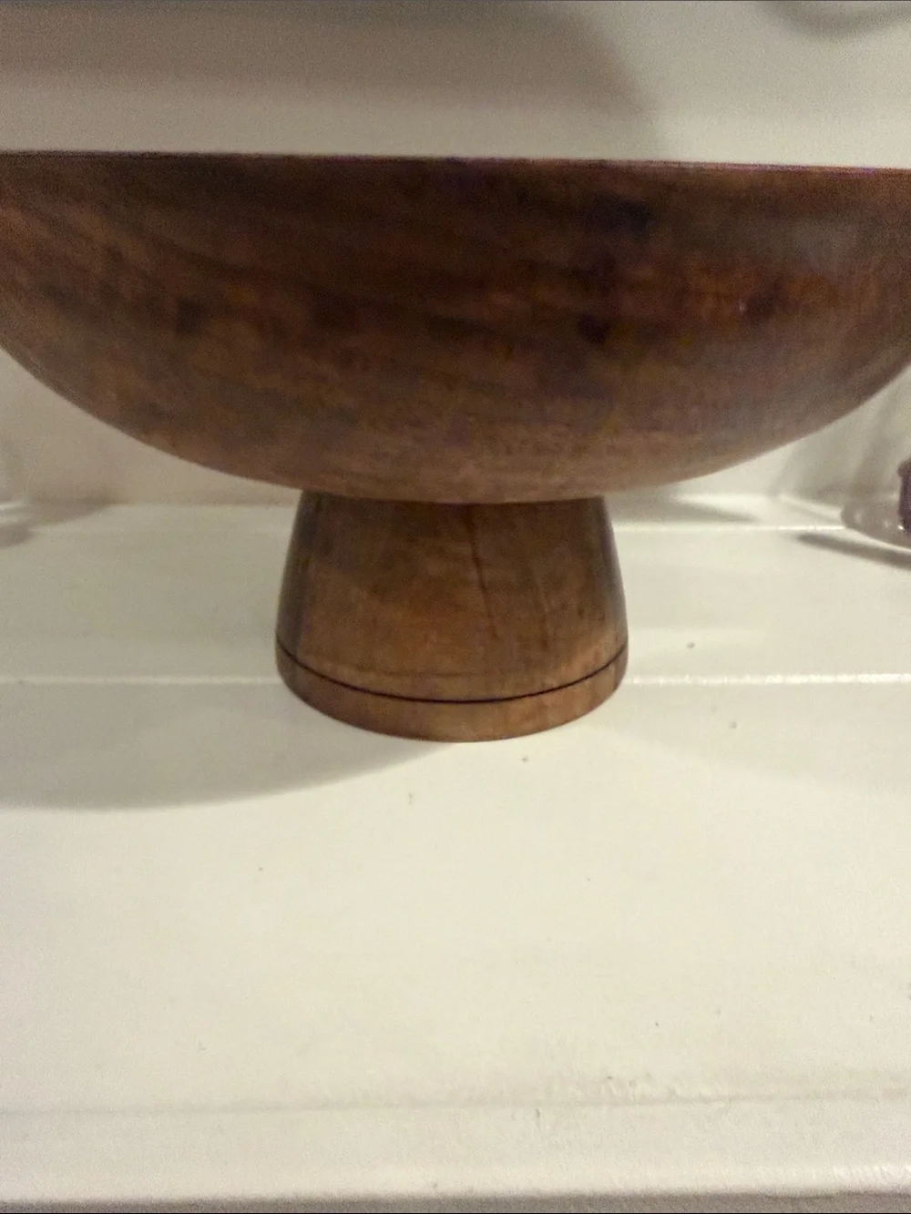 Handcrafted Wooden Pedestal Bowl - Dark Brown Wood